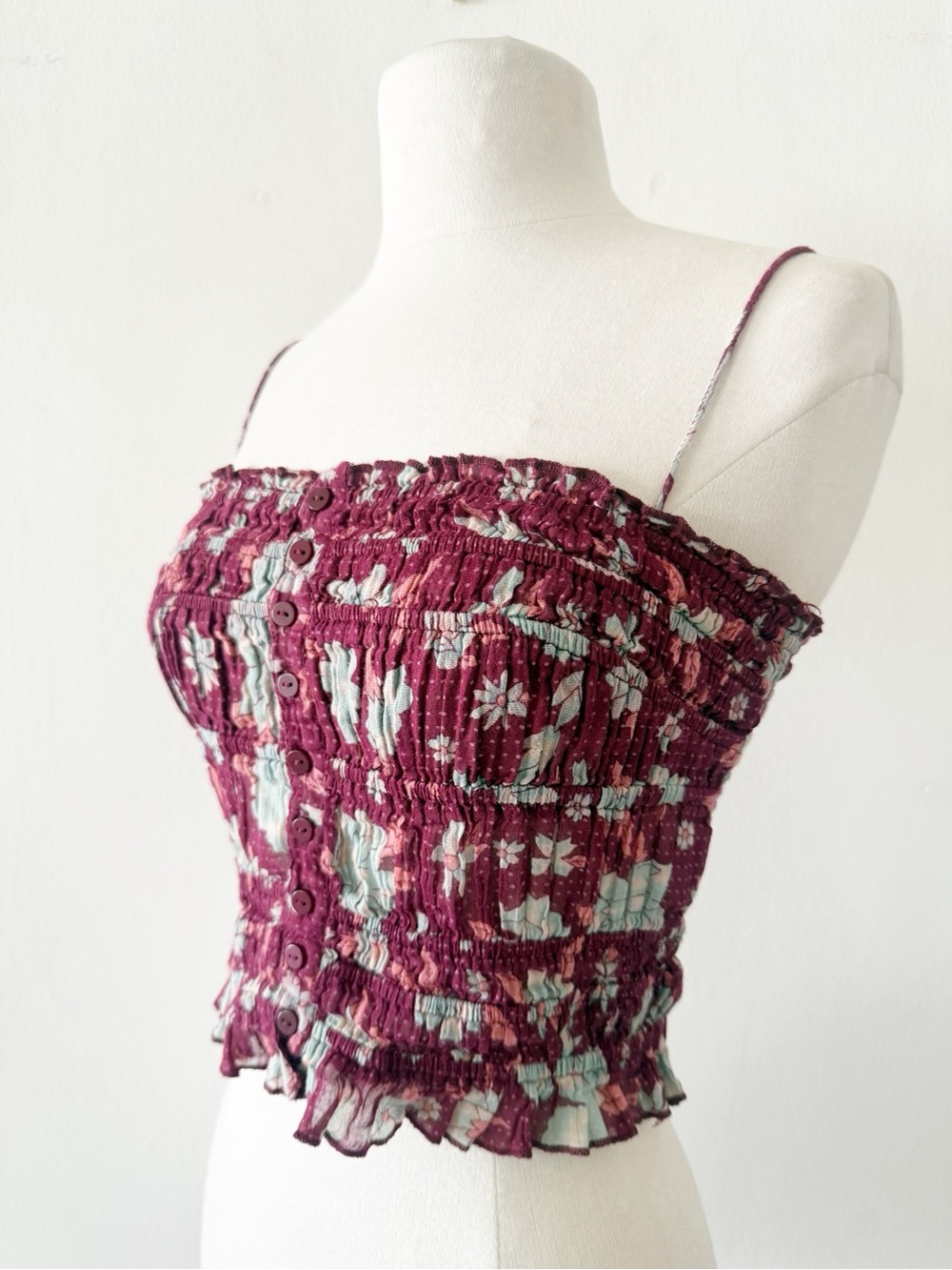Free People FP One Free People Hand Printed Meridian Smocked Floral Top Size XS